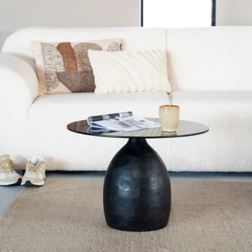 Ronde Salontafel Bond Hout en glas - 60 cm - Zwart