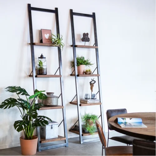 Boekenrek Mangohout met metalen frame 245cm
