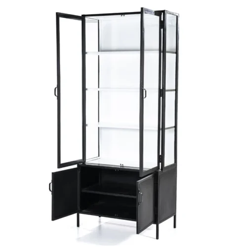 Vitrinekast Industrieel Metaal Glas 220 x 93cm -  Zwart / Wit - Afbeelding 2