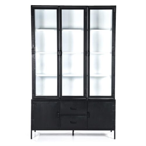 Vitrinekast Industrieel Metaal Glas 220 x 140cm -  Zwart / Wit (showroom model)