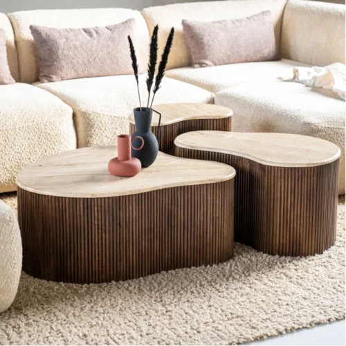 Salontafel Mari Mangohout en Travertin 83 x 72 cm - Afbeelding 2