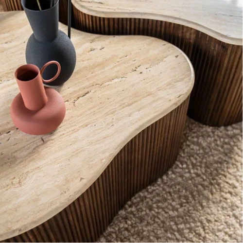 Salontafel Mari Mangohout en Travertin 83 x 72 cm - Afbeelding 4