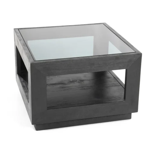 Salontafel Liam Mangohout en Glas - Zwart 60 x 60 cm - Afbeelding 2