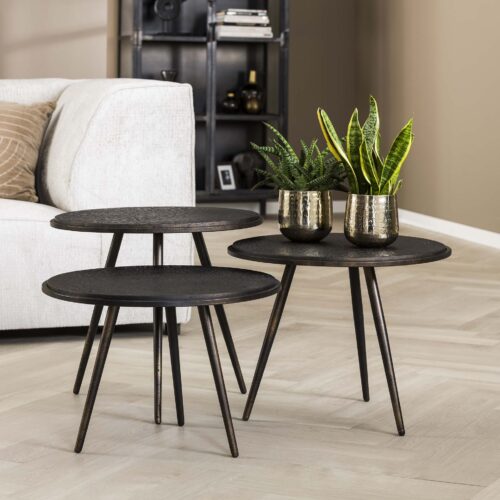 Ronde Salontafel Metallic set van 3 stuks Zwart (showroom model)