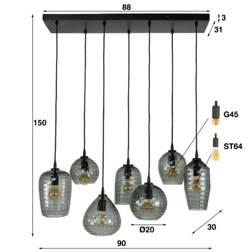 Hanglamp Hexagon Mix met 7 lampen Smoke Grey - Afbeelding 7