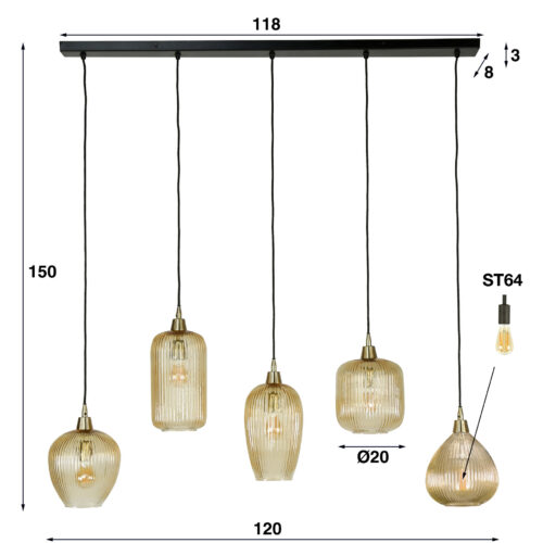 Hanglamp Stripe Glas - Mix 5 lampen - Afbeelding 6