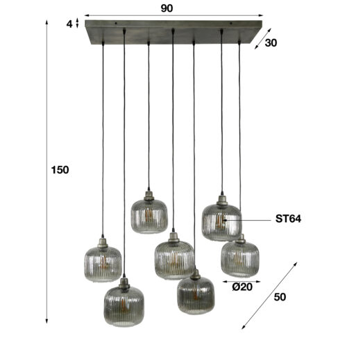 Hanglamp Stripe met 7 lampen - Smoke Glas - Afbeelding 8