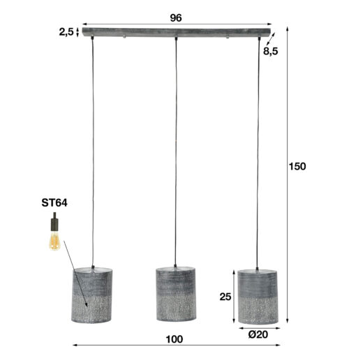 Hanglamp Stone 3 cilinder lampen - Afbeelding 5
