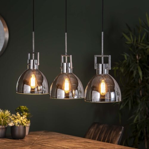 Hanglamp Industry Chromed glass 3 lampen