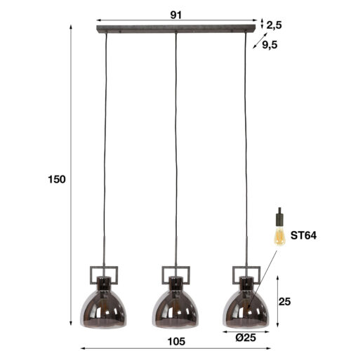 Hanglamp Industry Chromed glass 3 lampen - Afbeelding 5
