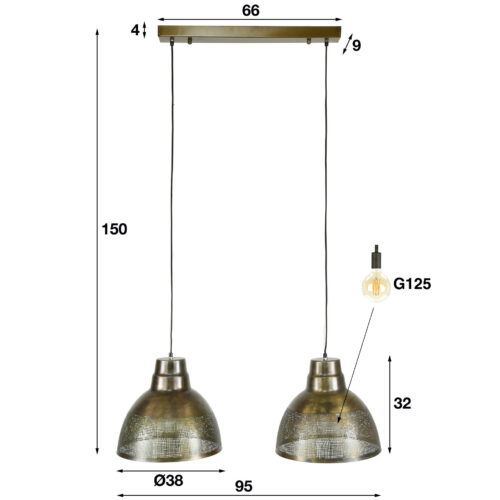 Hanglamp Screen Antiek Brons - 2 lampen - Afbeelding 6