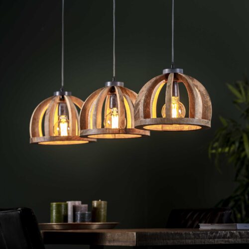 Hanglamp Launch Gebogen Spijlen Mangohout - 3 lampen