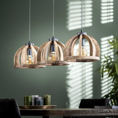 Hanglamp Launch Gebogen Spijlen Mangohout - 3 lampen - Afbeelding 2