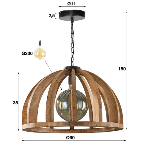 Hanglamp Launch Gebogen Spijlen Mangohout - 1 lamp - Afbeelding 7