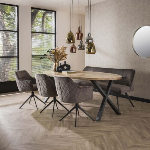 Eetkamerbank Pull Velours Champagne - 180cm - Afbeelding 5