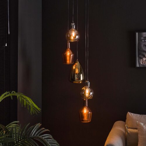 Hanglamp 5L getrapt mix glass tricolore