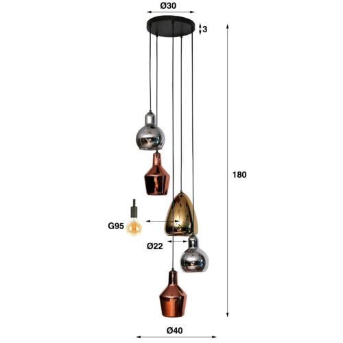 Hanglamp 5L getrapt mix glass tricolore - Afbeelding 6