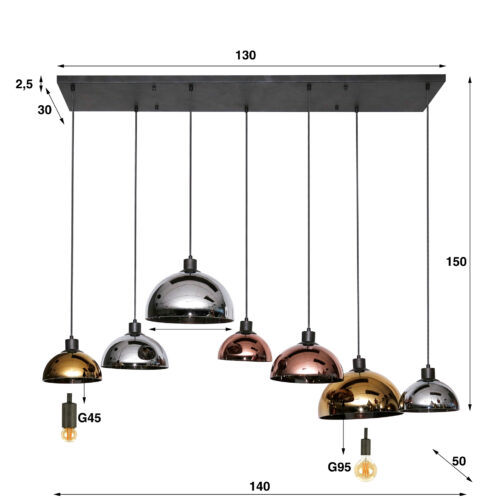 Hanglamp 4+3 Disk Glas Tricolore - Afbeelding 5
