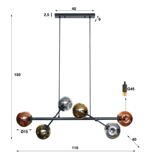 Hanglamp 6L Molecule Mix Glas - Afbeelding 3