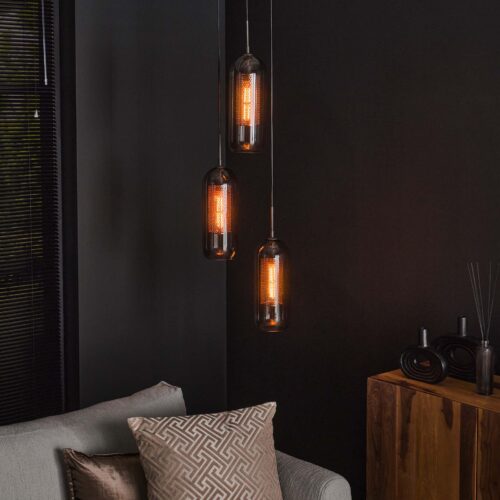Hanglamp 3L Getrapt Getint Glas-Geperforeerd Staal