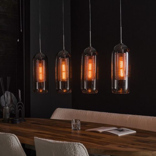 Hanglamp 4L getint glas-geperforeerd staal - Afbeelding 2
