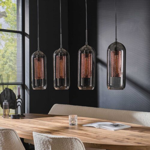 Hanglamp 4L getint glas-geperforeerd staal