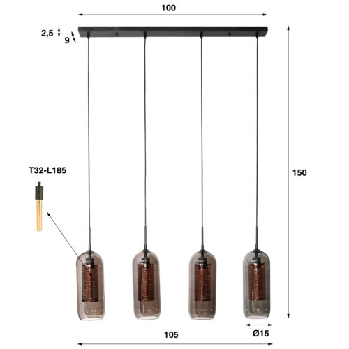 Hanglamp 4L getint glas-geperforeerd staal - Afbeelding 3