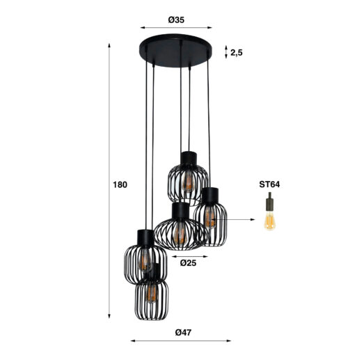 Hanglamp 5L Getrapt Mix Metaal - Afbeelding 5