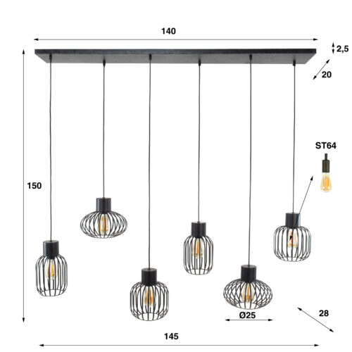 Hanglamp 3+3 Mix Metaal - Afbeelding 5
