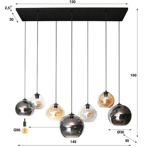 Hanglamp 4+3 multi globe XL - Afbeelding 4