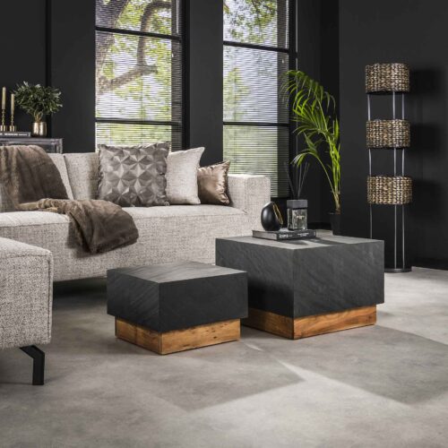 Salontafel Blox Acaciahout en Leisteen set van 2 stuks