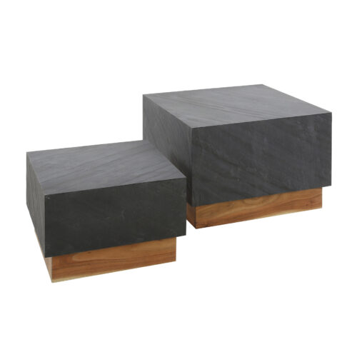 Salontafel Blox Acaciahout en Leisteen set van 2 stuks - Afbeelding 4