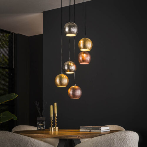 Hanglamp 6x bol getrapt metal print