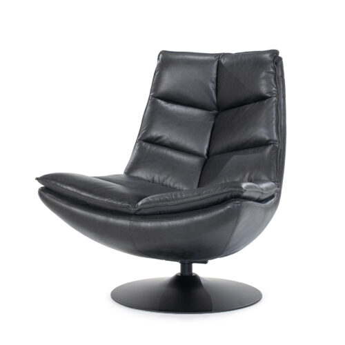 Draaifauteuil Sven Leder - Zwart - Afbeelding 2