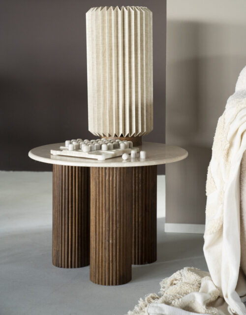 Ronde Eettafel Sara Travertin en Mangohout - 130cm - Afbeelding 6