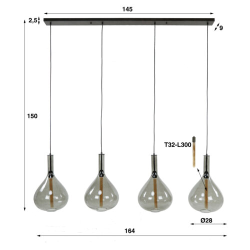Hanglamp 4L Drop Smoke Glass - Afbeelding 5