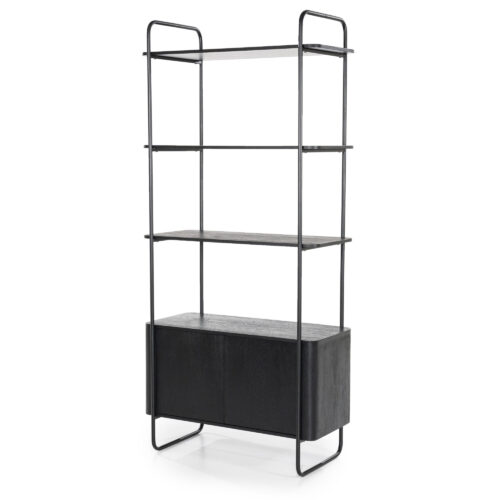 Wandkast James Mangohout en Metaal 96x210cm - Zwart - Afbeelding 4