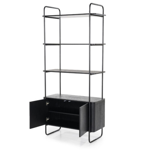 Wandkast James Mangohout en Metaal 96x210cm - Zwart - Afbeelding 3