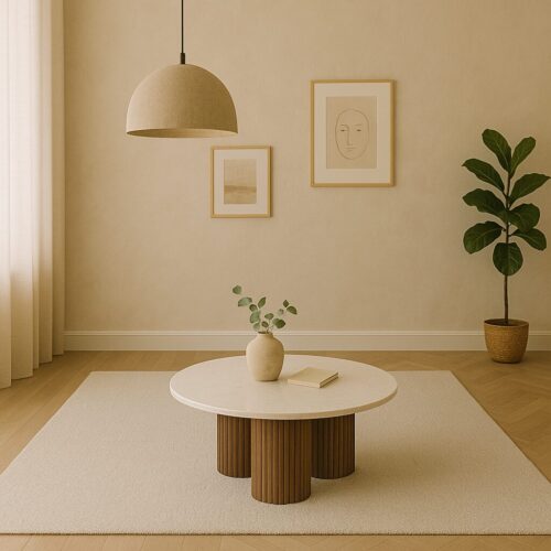Ronde Salontafel Xavi Marmer en Mangohout - 90cm - Afbeelding 2