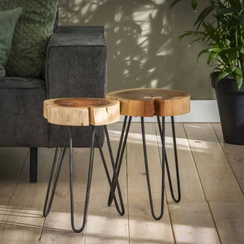 Ronde Bijzettafel Boomstam Acaciahout - 32cm - Afbeelding 3