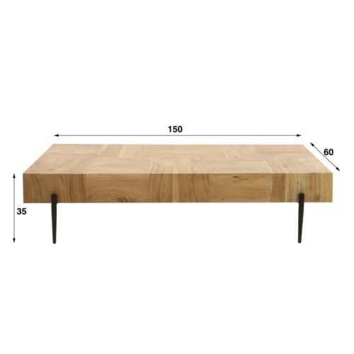 Rechthoekige Salontafel Blocks 150x60 cm - Acaciahout - Afbeelding 5