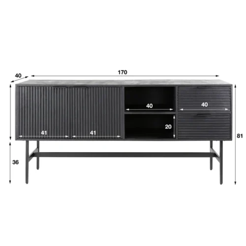 Dressoir Marina Mangohout 170cm - Zwart - Afbeelding 4