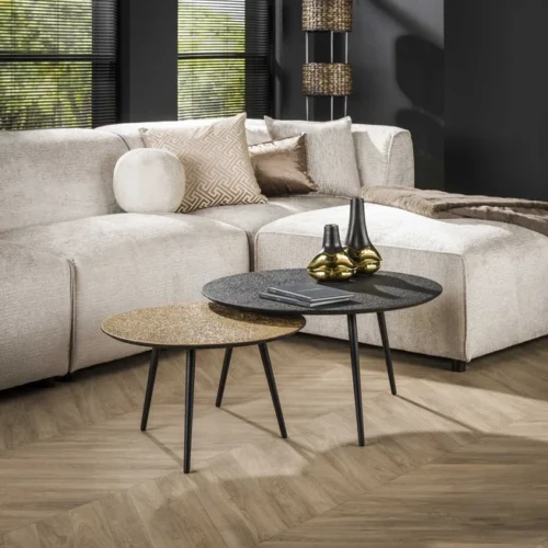Ronde Salontafel Duo metaal set van 2 stuk - Goud/zwart