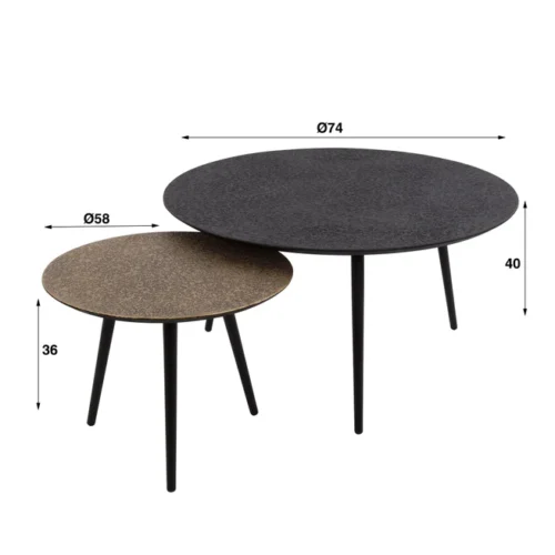 Ronde Salontafel Duo metaal set van 2 stuk - Goud/zwart - Afbeelding 4