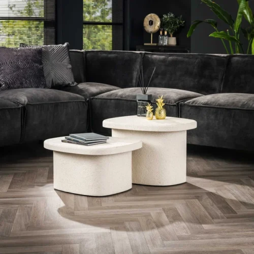Organische Salontafel Stone Organic Set van 2 stuks - Wit