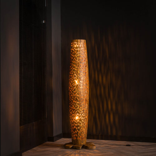 Vloerlamp Bars Medium 145cm 3 lampen Teakhout - Afbeelding 2