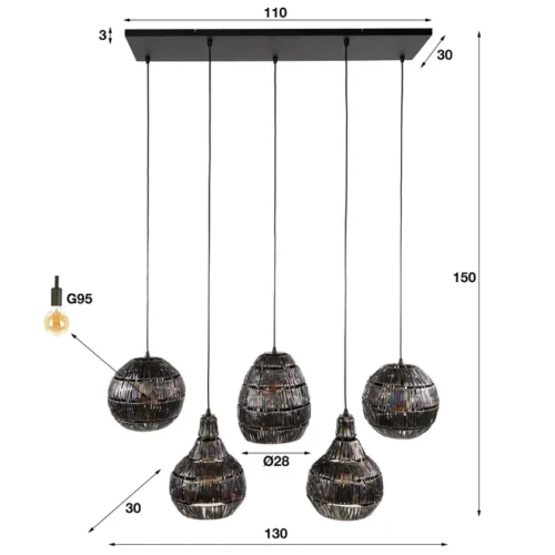 Hanglamp Diana mix - 5 Lampen - Afbeelding 5