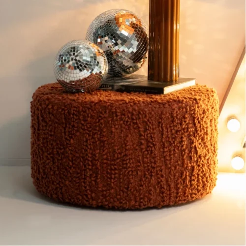 Poef Vista Grof Bouclé 60 x 60 cm - Terracotta - Afbeelding 5