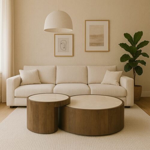 Salontafel Hazel Mangohout en Marmer Set van 2 stuks - Afbeelding 2