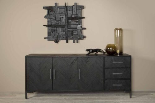 Dressoir Ziano Visgraat Zwart - 220 cm - Afbeelding 4